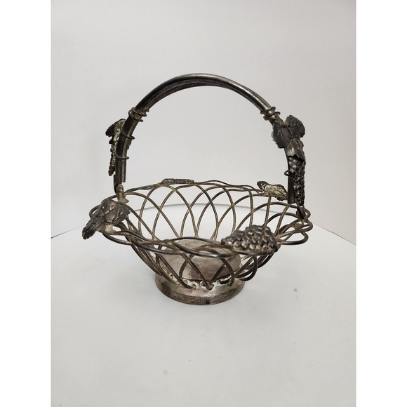 GODINGER Vintage Silver Art Fruit Basket GSA Silver-Plate Grape Leaf Design MCM - Picture 1 of 5